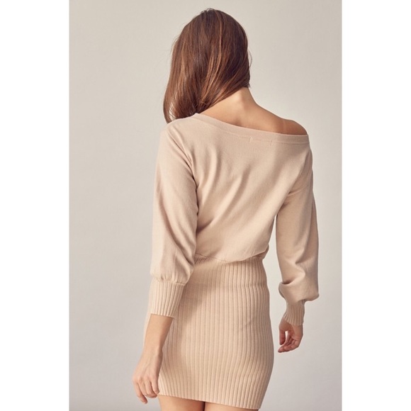 Off Shoulder Ribbed Sweater Dress - Picture 4 of 4